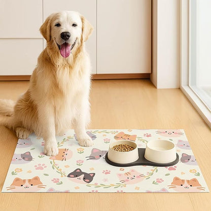 HOMETITUTE Cat Feedings Mats 20x12 inch Beige Cat Print Pet Bowl Placemat Non - Image 3