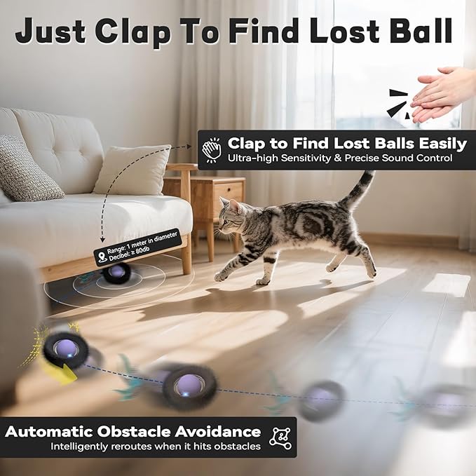 Interactive Cat Toy with Motion Activated Ball & 7 Holes Maze Mat, Hide and - Image 5