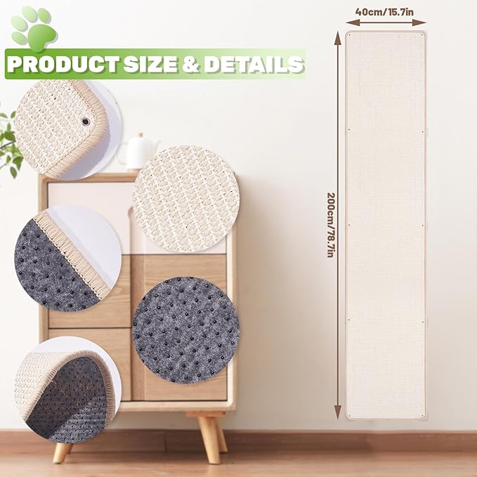 Natural Sisal Cat Scratcher Mat, Wall Scratcher Carpet, Cat Climbing Wall - Image 2