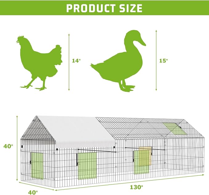 NUGRIART Metal Chicken Coop 130"×40"×40" Chicken Run - Image 4