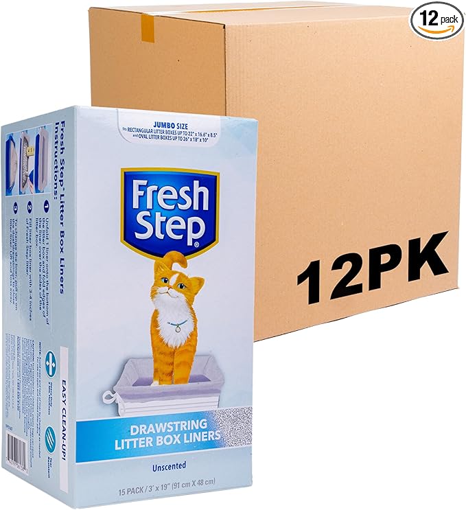 Fresh Step Jumbo Drawstring Cat Litter Box Liners, Heavy Duty Unscented Kitty by FreshStep