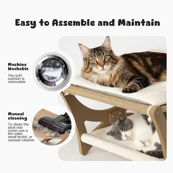 Double-Layer Cat Hammock Bed, Wooden Elevated Cat Beds - Image 7