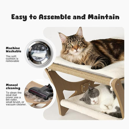 Double-Layer Cat Hammock Bed, Wooden Elevated Cat Beds - Image 7