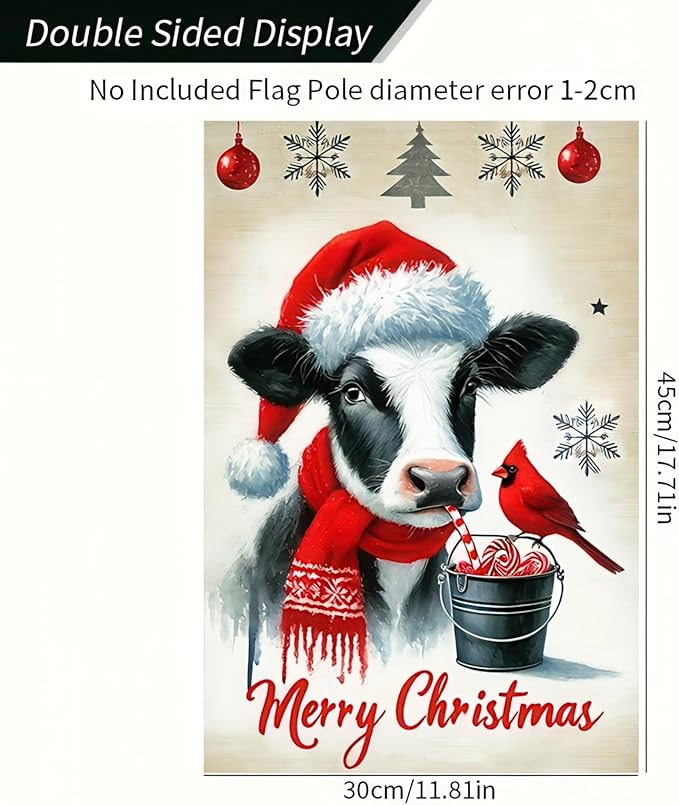 Merry Christmas Garden Flag 12x18 Double Sided Cow Winter Garden Flag - Image 6