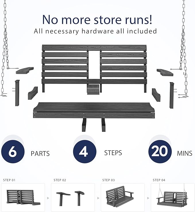 KINGYES Outdoor Hanging Porch Swing Set of 2, 2 Seat Patio Swing Recliner - Image 5