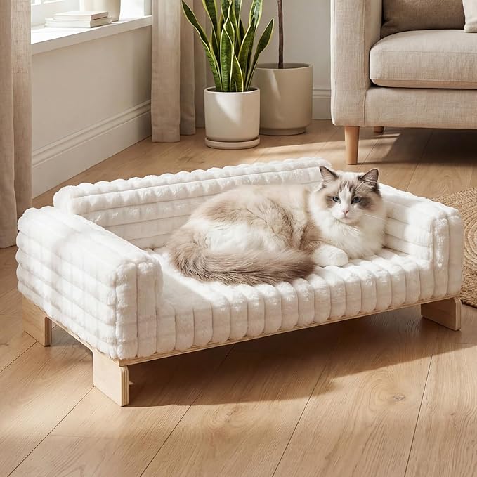 Veehoo Elevated Cat Bed Indoor, Wood Furniture Style Cat Couch Sofa by Veehoo