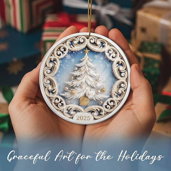 White Christmas Tree Ornament 2025, Elegant Holiday Ornament - Image 5