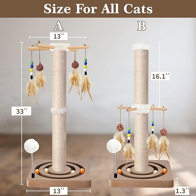 PAROTO Tall Cat Scratching Post, 33 Inch Sisal Cat Tree Tower Scratcher - Image 5