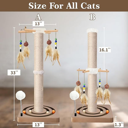 PAROTO Tall Cat Scratching Post, 33 Inch Sisal Cat Tree Tower Scratcher - Image 5