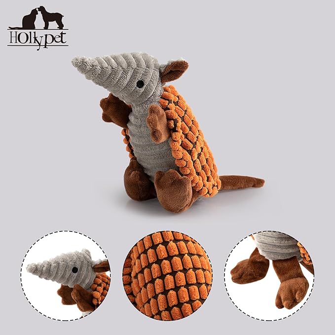 Hollypet Plush Dog Squeaky Toy Stuffed Armadillo Animal Pet Puppy Chew Toys - Image 3
