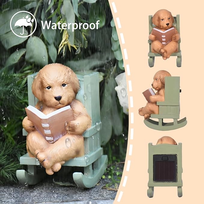 Sheaifun Solar Garden Statues Dog Statues Fairy Garden Accessories Outdoor - Image 3