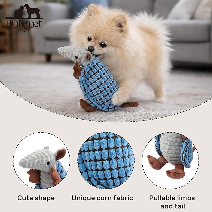 Hollypet Plush Dog Squeaky Toy Stuffed Armadillo Animal Pet Puppy Chew Toys - Image 3