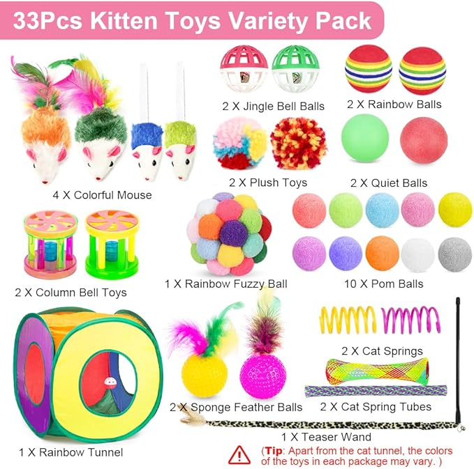 Retro Shaw 33 Pack Cat Toys for Indoor Cats, Collapsible Kitty Tunnel Tent - Image 2