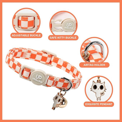Cat Collar-2Pack Autumn Orange Plaid Kitten Collars-Halloween Plaid Breakaway - Image 2