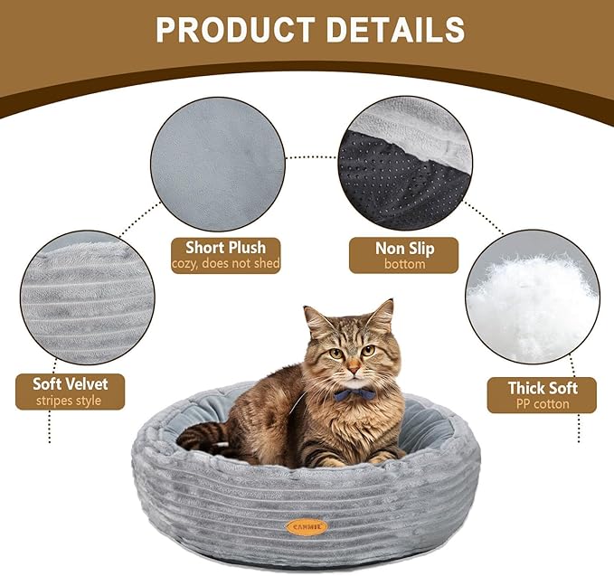 CANMIL Cat Bed, Cat Bed for Indoor Cats, 20’’ Donut Cat Bed for Cats and Small - Image 4