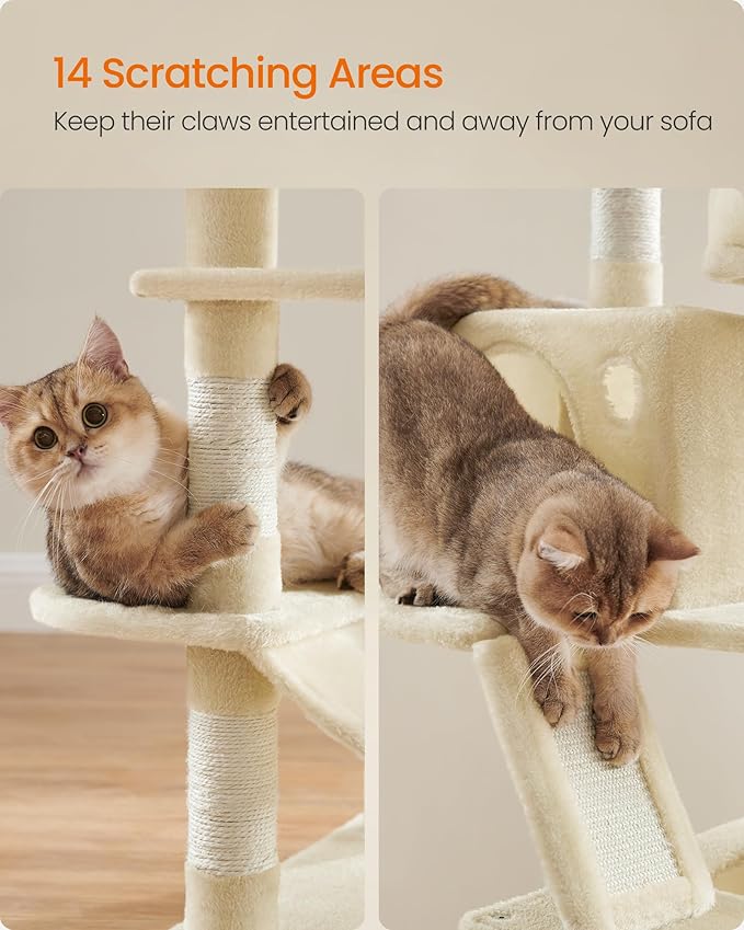 Feandrea Cat Tree, 66.1-Inch Large Cat Tower, 2 Perches, 2 Caves - Image 6
