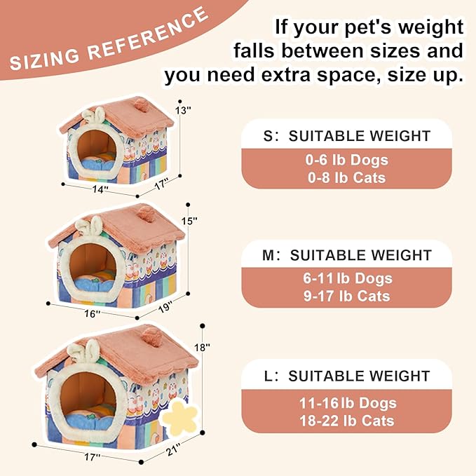 JIUPETY Cute Small Dog House Indoor, Foldable House Kennel Bed Mat - Image 7