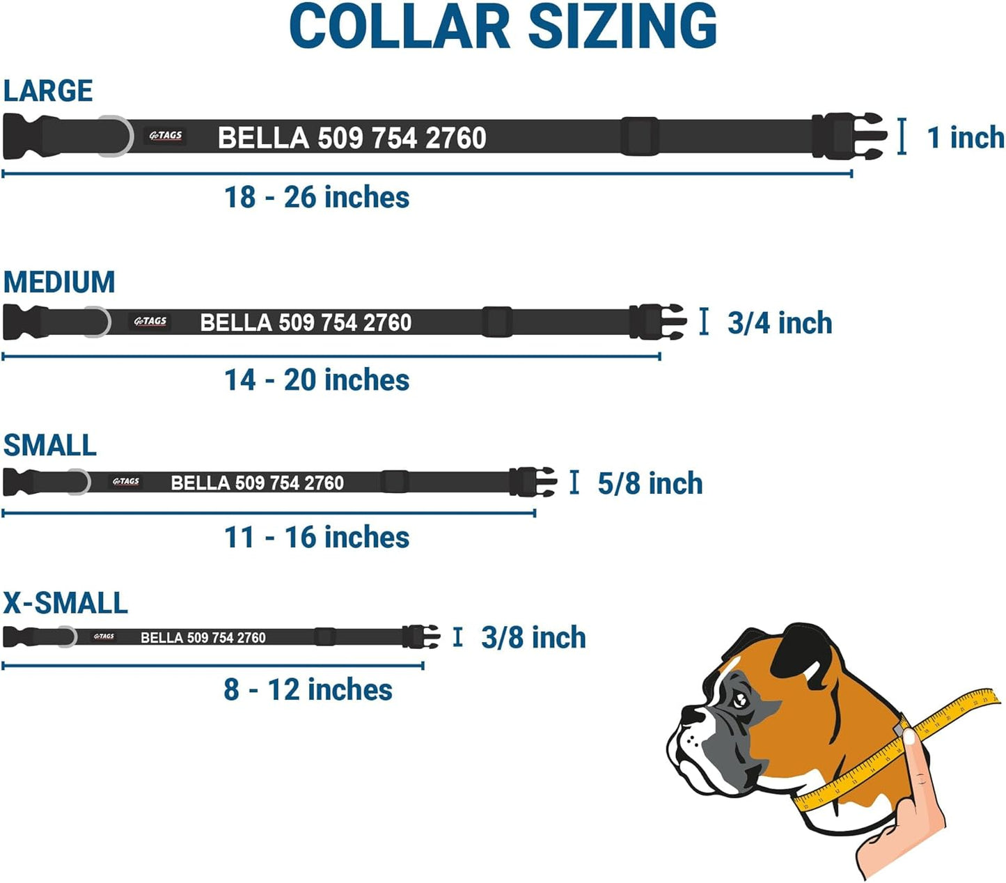 GoTags Reflective Personalized Dog Collar with Nameplate, Adjustable Dog Collar with Custom Engraved Steel Slide On Pet ID Tag, Silent, No Noise Dog Tag for Large Medium or Small (Beige, Medium)