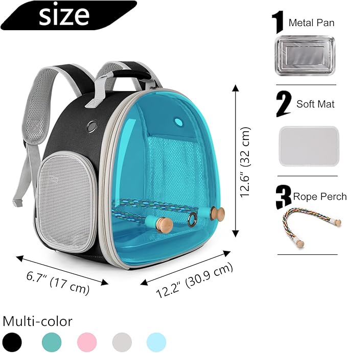 Polarized Tinted Blue Bubble Small Bird Carrier Travel Cage, Portable Bird - Image 2