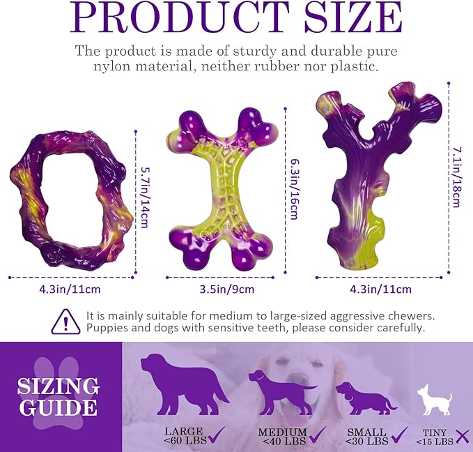 Frienhund Tough Dog Toys for Aggressive Chewers 3 Pack, Indestructible Dog Toys - Image 2
