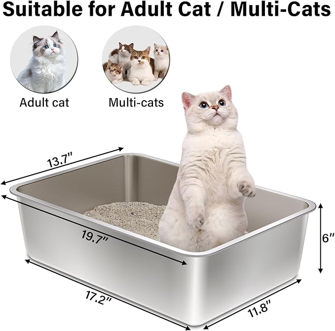 Stainless Steel Litter Box 2Pack, 19.68" x13.77.x6 Large Metal Cat Litter Box - Image 2