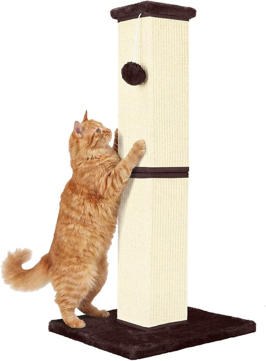 Cat Scratching Post 32 Inch for Indoor Large Cats and Kitten, Nature Sisal Tall by YULOYI