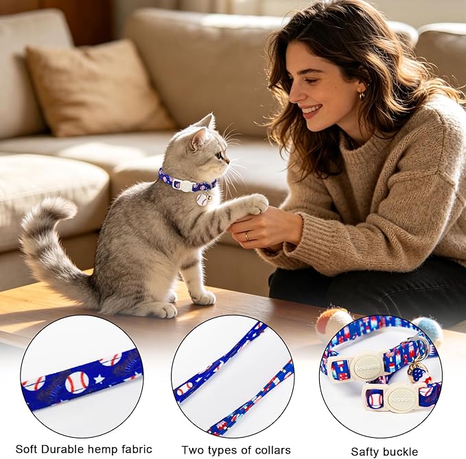 Cat Collar, 2 Pack Blue Cat Collars Breakaway - Image 2