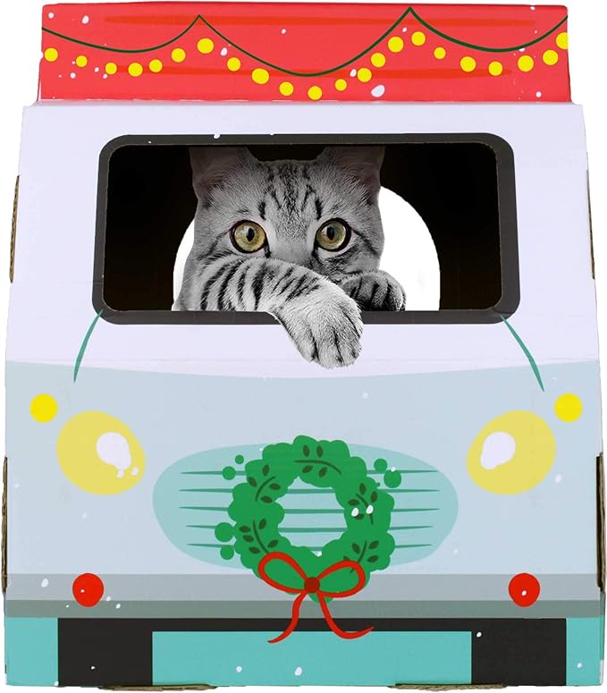 American Cat Club Christmas Cat House & Cat Scratcher w/Bonus Catnip Included - Image 4