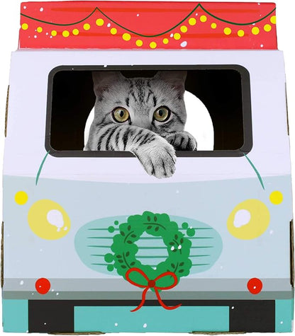 American Cat Club Christmas Cat House & Cat Scratcher w/Bonus Catnip Included - Image 4