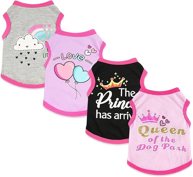 4 Pack Dog Shirt for Small Dogs Spring Summer Printed Puppy Clothes Cute Pet T - Image 9