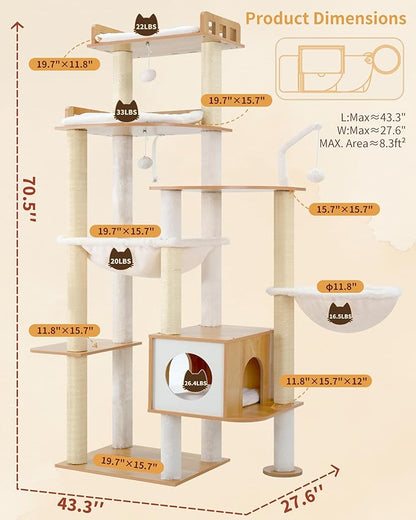 Heybly Cat Tree, 70.5 Inch Wood Tall Cat Tower - Image 4