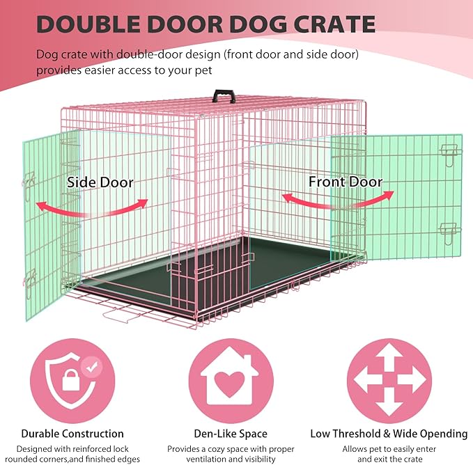 BestPet | Dog Crate | 36" | Pink | Foldable Metal Kennel - Image 3