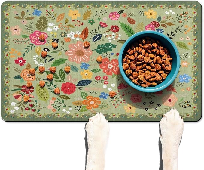 Absorbent Pet Dog Bowl Mat for Food and Water, Pet Cat Food Feeding Mat by Ideasonna