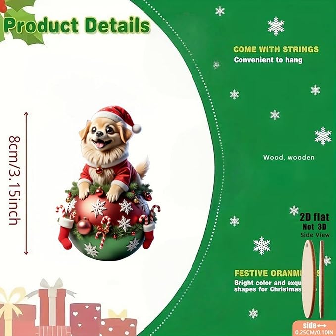 12 Pcs Cute Christmas Ornaments Animal Kitten Puppy Designs Xmas Tree Decoration - Image 3