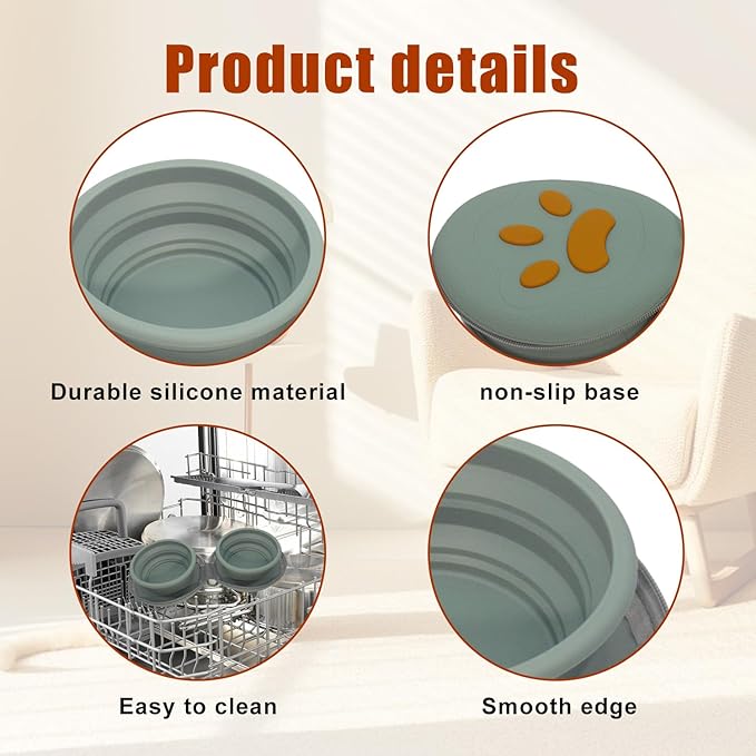 Collapsible Dog Bowls, 2-in-1 Silicone Pet Food and Water Bowl - Image 6