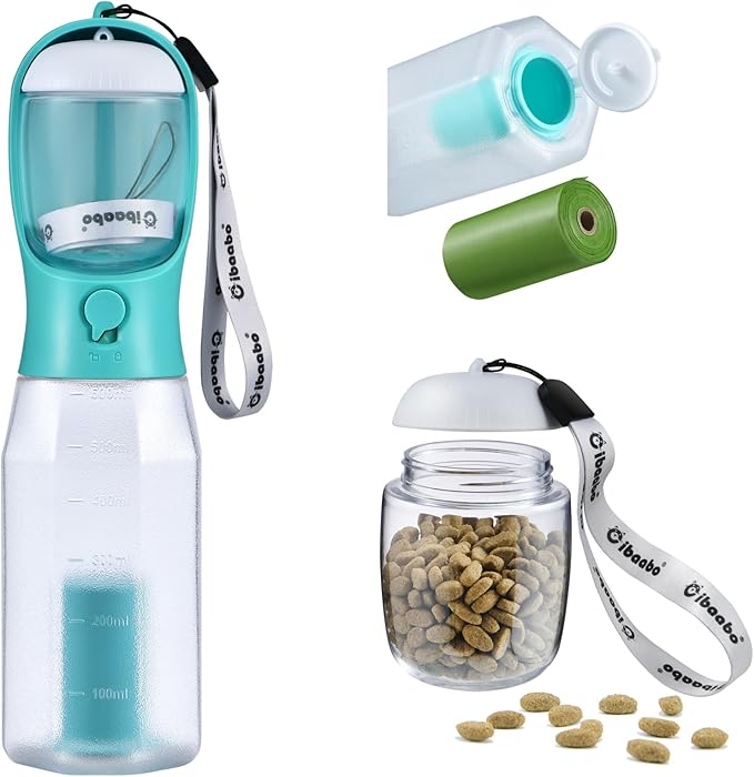 Cibaabo Dog Water Bottle with Food Container & Poop Bag Holder, Travel Water by Cibaabo