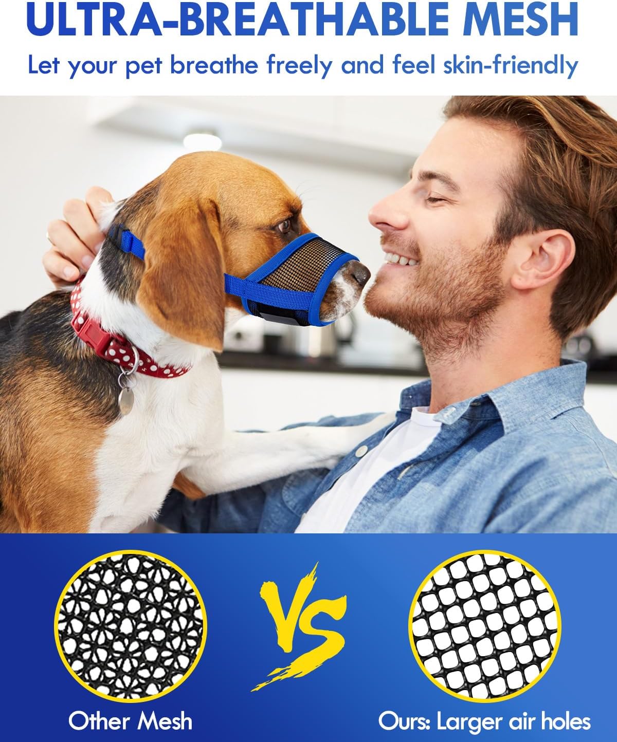 Dog Muzzle, Soft Air Mesh Muzzle for Small Medium Large Dogs Anti Biting Barking Chewing, Breathable Drinkable Adjustable Loop Pets Muzzle for German Shepherd Husky Labrador Retriever (Blue,XL)