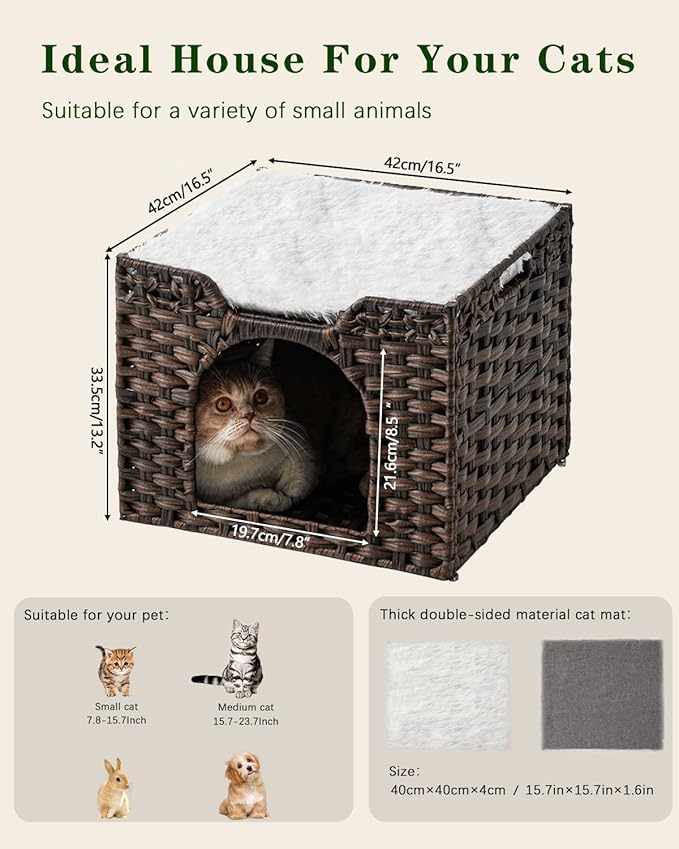 SETVSON Cat Beds Indoor Kitten House, Handwoven Rattan Cat Cave Pet Cube - Image 6