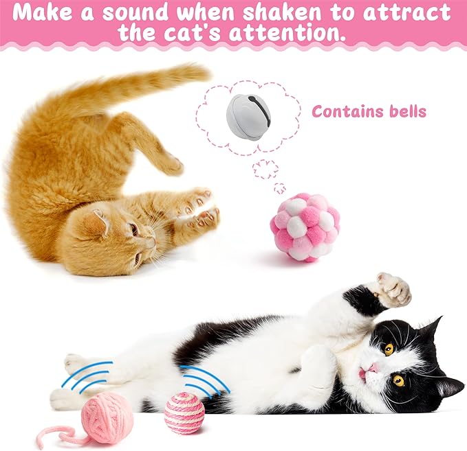 MALLMALL6 Cat Toy Set Interactive Cat Toys 27Pcs Pack Stuff Pink Feather Teaser - Image 2