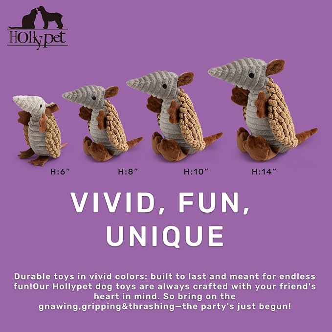Hollypet Plush Dog Squeaky Toy Stuffed Armadillo Animal Pet Puppy Chew Toys - Image 2