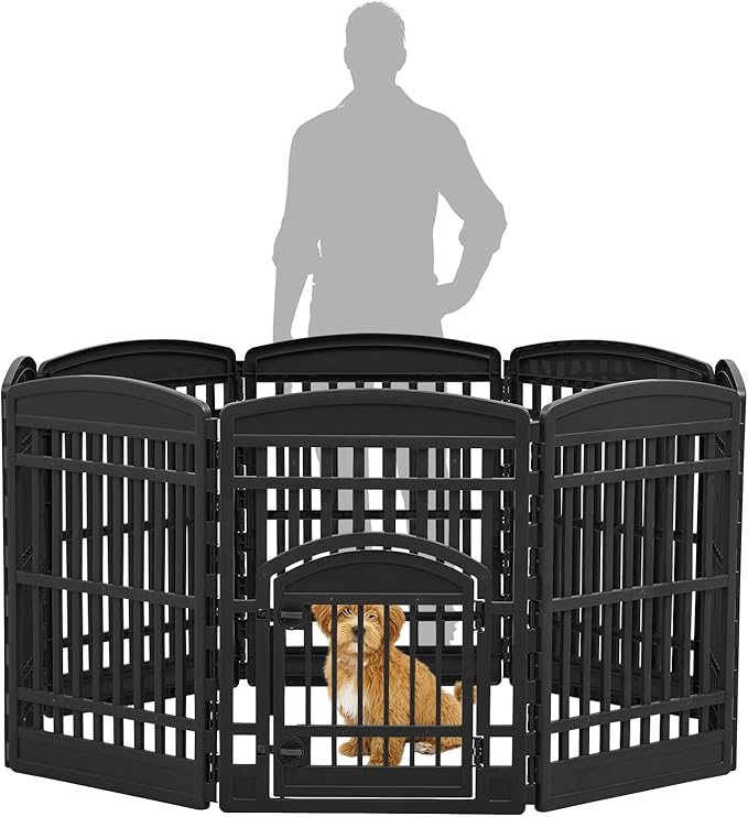 IRIS USA Dog Playpen with Door, 34” 8 Panel Pet Exercise Pen – Indoor Outdoor - Image 4