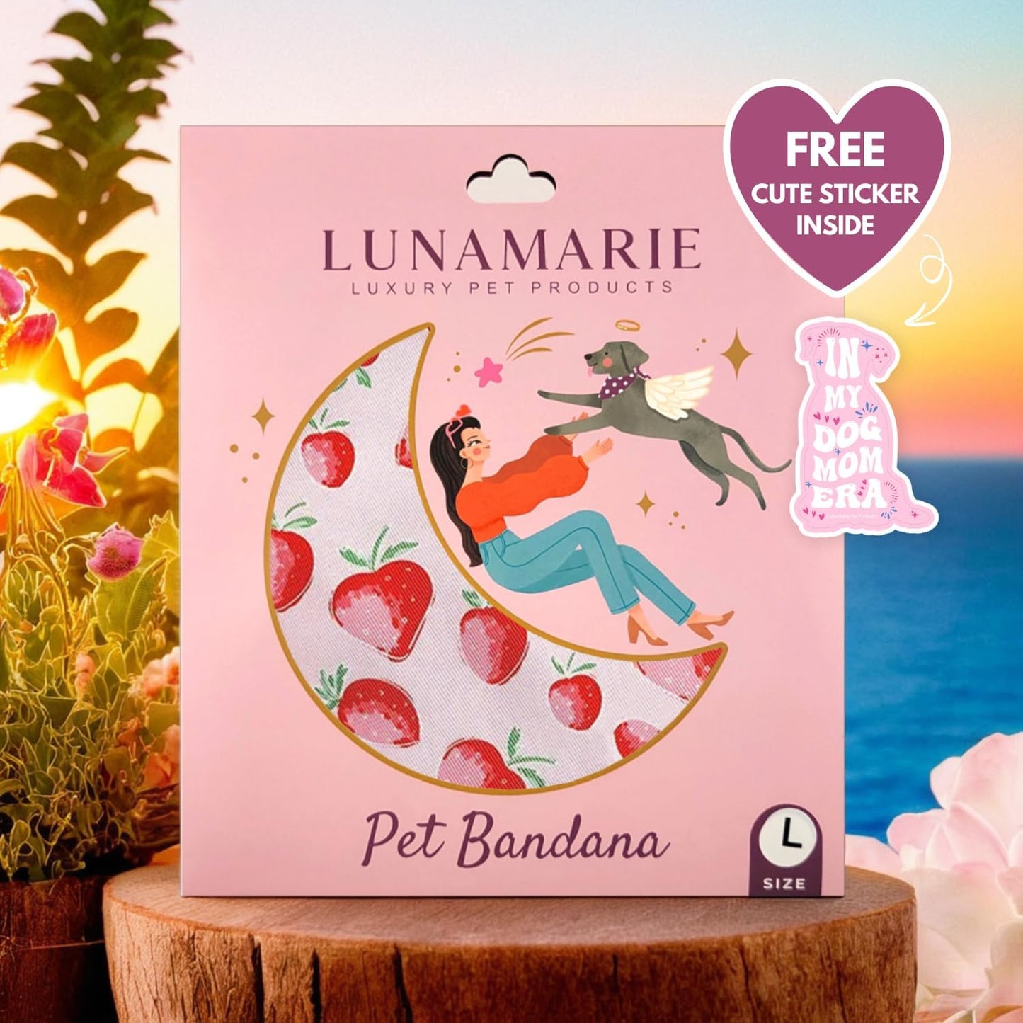LunaMarie - Luxury Dog Bandanas - Cute Unique Designs | Premium & Silky Poly Fabric | 100% Handmade Custom Shape Dual Layered Small, Medium, Large Cat Scarf (Strawberry, Medium)
