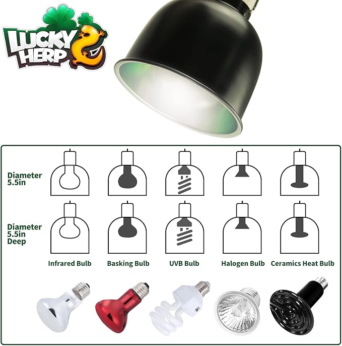LUCKY HERP Aluminum 5.5inch Shallow Dome Reptile Light Fixture, Reptile Heat - Image 2