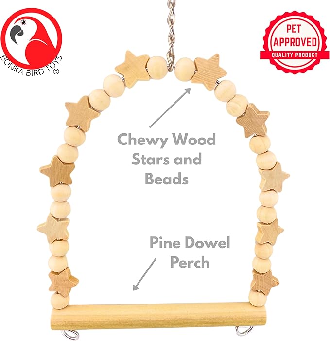 Bonka Bird Toys 1448 Natural Star Swing 8" x 6" Natural Wood Hanging Swing Perch - Image 3