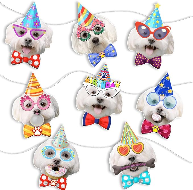 Maltese Birthday Garland — Photographic Maltese Faces Birthday Banner, Funny by Momapopup