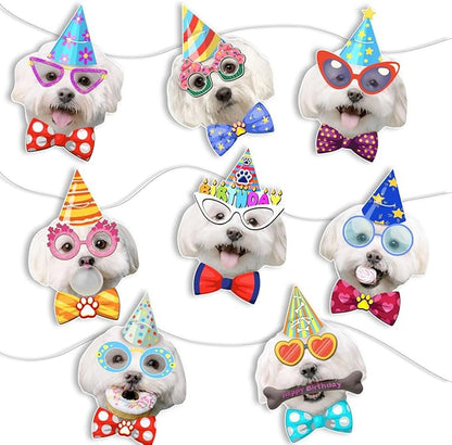 Maltese Birthday Garland — Photographic Maltese Faces Birthday Banner, Funny by Momapopup