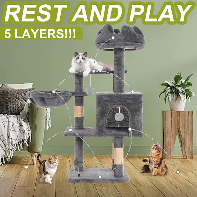 Cat Tree Tower with Metal Frame Hammock, Cat Towers with Scratching Post - Image 2