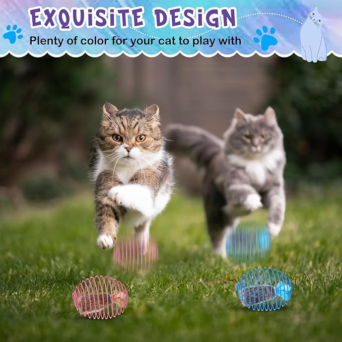 Jecery 5 Pcs Cat Spring Balls Toys Stretchable Rolling Balls Colorful Playful - Image 4