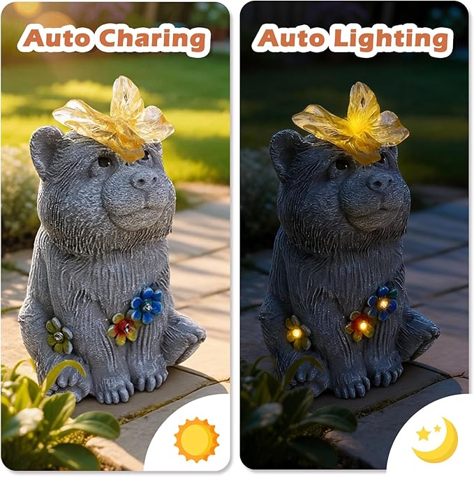 Solar Baby Bear Garden Statue - Image 4