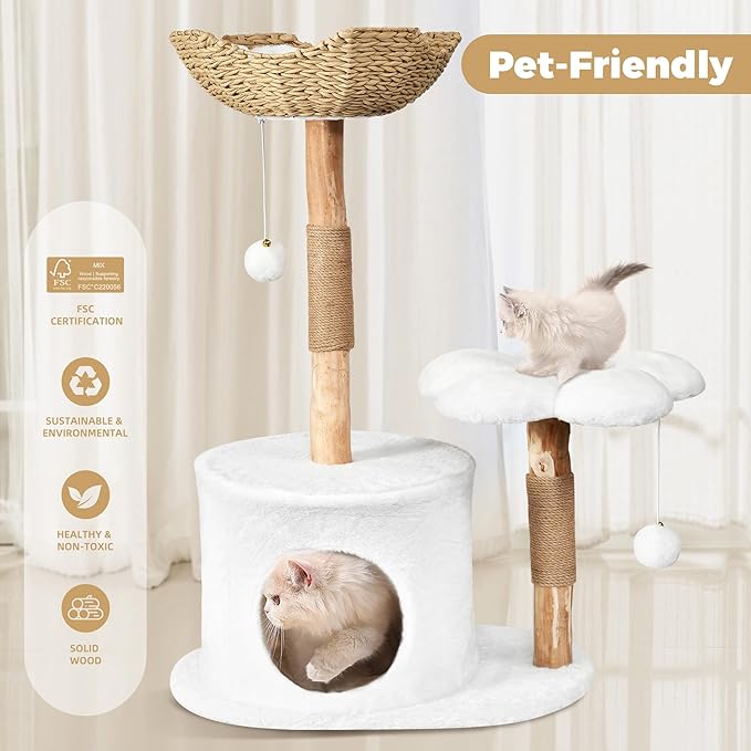 Easyego Modern Cat Tree, 36.6" Aesthetic Wood Cat Tree Tower - Image 5